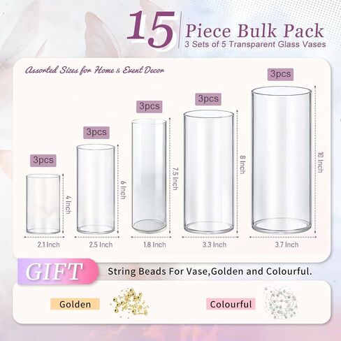 5pcs Glass Vase Cylinder Vases for Centerpieces Small Flower Glass Vases Home Decor Centerpiece Table Clear Flower Vase Decorations for Wedding＆Holiday 4,6,7.5,8,10 Inch Tall in Saudi Arabia