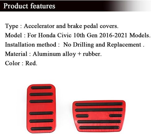 ريفودا لـ Honda Civic Accelerator Gas Pedal Brake Pedal Cover Fit for 10th Gen Civic 2021 2020 2019 2018 2017 2016 Pad Padal Pad Descip Padal Pediance Desced (Silver) in Kuwait