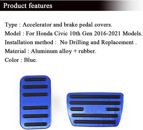 ريفودا لـ Honda Civic Accelerator Gas Pedal Brake Pedal Cover Fit for 10th Gen Civic 2021 2020 2019 2018 2017 2016 Pad Padal Pad Descip Padal Pediance Desced (Silver) in Kuwait