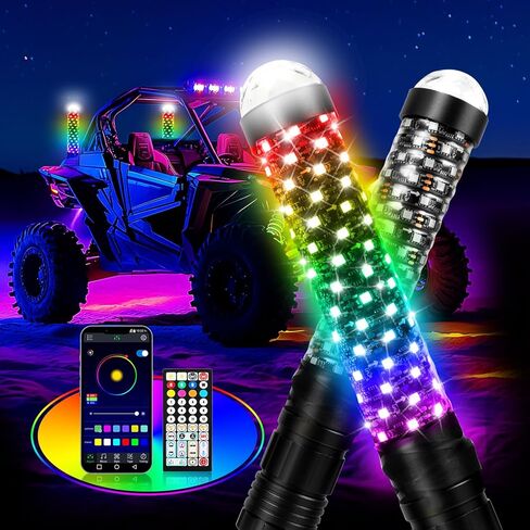 2pcs 1 قدم سوط سوط الدهون مع تحذير ضوء تحذير حلزوني LED مصابيح السوط مع التطبيق والتحكم عن بعد ، مطاردة سوط هوائي مضاءة ل utv atv can-am x3 rzr can-am polaris buggy keeproad (1 قدم) in Kuwait