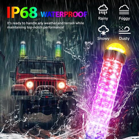 2pcs 1 قدم سوط سوط الدهون مع تحذير ضوء تحذير حلزوني LED مصابيح السوط مع التطبيق والتحكم عن بعد ، مطاردة سوط هوائي مضاءة ل utv atv can-am x3 rzr can-am polaris buggy keeproad (1 قدم) in Kuwait