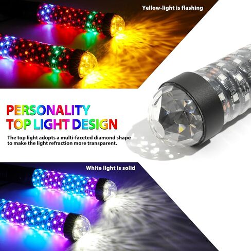 2pcs 1 قدم سوط سوط الدهون مع تحذير ضوء تحذير حلزوني LED مصابيح السوط مع التطبيق والتحكم عن بعد ، مطاردة سوط هوائي مضاءة ل utv atv can-am x3 rzr can-am polaris buggy keeproad (1 قدم) in Kuwait