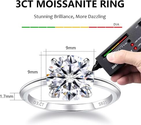 1 CT 2CT Moissanite Enagaement Ring for Women, White Gold Plated 925 Sterling Silver Moissanite Rings, Promise Rings Wedding Band Rings for Women Size 5-10 in Saudi Arabia