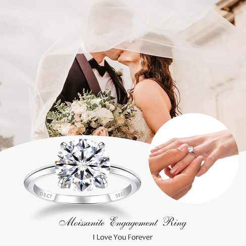 1 CT 2CT Moissanite Enagaement Ring for Women, White Gold Plated 925 Sterling Silver Moissanite Rings, Promise Rings Wedding Band Rings for Women Size 5-10 in Saudi Arabia