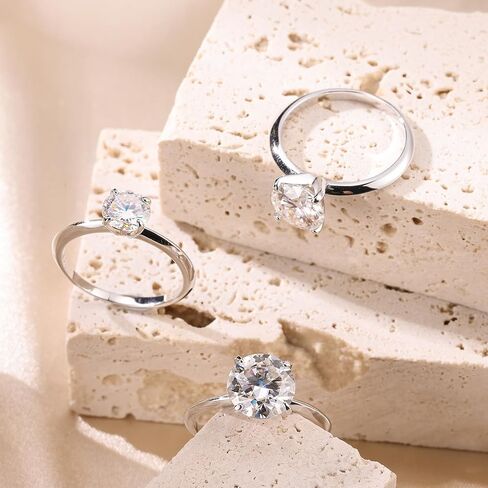 1 CT 2CT Moissanite Enagaement Ring for Women, White Gold Plated 925 Sterling Silver Moissanite Rings, Promise Rings Wedding Band Rings for Women Size 5-10 in Saudi Arabia
