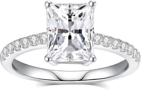 Moissanite Engagement Rings for Women,Emerald Cut D Color VVS1 Moissanite Ring,Sterling Silver Plated 18K White Gold Wedding Band Ring for Women in Saudi Arabia