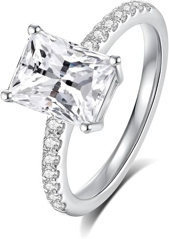 Moissanite Engagement Rings for Women,Emerald Cut D Color VVS1 Moissanite Ring,Sterling Silver Plated 18K White Gold Wedding Band Ring for Women in Saudi Arabia