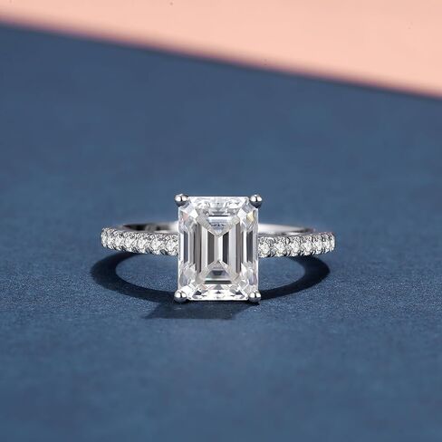 Moissanite Engagement Rings for Women,Emerald Cut D Color VVS1 Moissanite Ring,Sterling Silver Plated 18K White Gold Wedding Band Ring for Women in Saudi Arabia