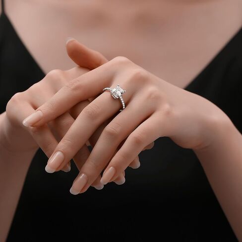Moissanite Engagement Rings for Women,Emerald Cut D Color VVS1 Moissanite Ring,Sterling Silver Plated 18K White Gold Wedding Band Ring for Women in Saudi Arabia