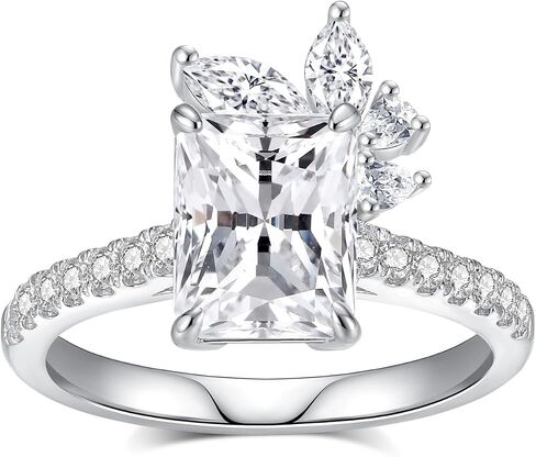 Moissanite Engagement Rings for Women,Emerald Cut D Color VVS1 Moissanite Ring,Sterling Silver Plated 18K White Gold Wedding Band Ring for Women in Saudi Arabia