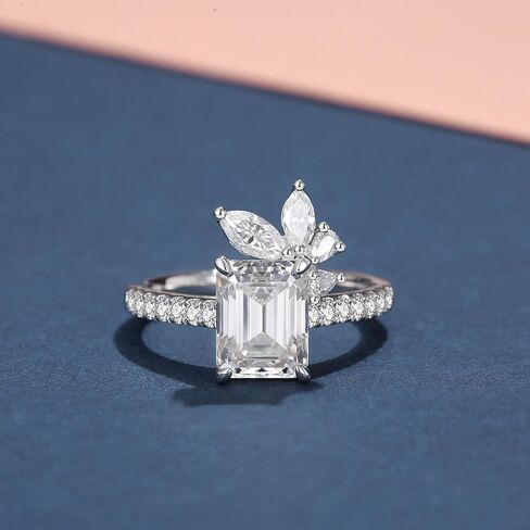 Moissanite Engagement Rings for Women,Emerald Cut D Color VVS1 Moissanite Ring,Sterling Silver Plated 18K White Gold Wedding Band Ring for Women in Saudi Arabia