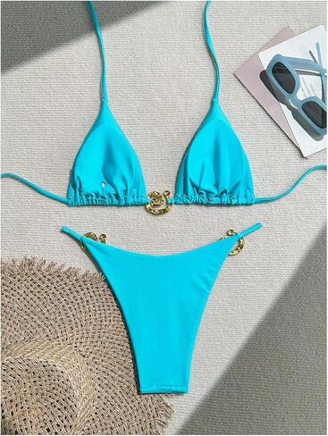 OYOANGLE Women's 2 Piece Bikini Set Spaghetti Strap Halter Swimsuit High Cut Bathing Suits in Kuwait