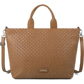 Queenoris Woven Bag for Women, Vegan Leather Tote Bag Summer Beach Fashion Shopper Handbag and Purse Handmade Crossbody Bag