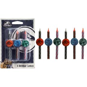 Jurassic World Birthday Cake Candles | 6 Birthday Candles for Cake Decorations, Multicolored Striped Dinosaur Candles, Cake Toppers for Jurassic World Party