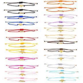 24pcs سحر القلب الذهب برفع أساور سلسلة ملونة مجموعة للنساء ، حبل أحمر لذيذ قابل للتعديل
