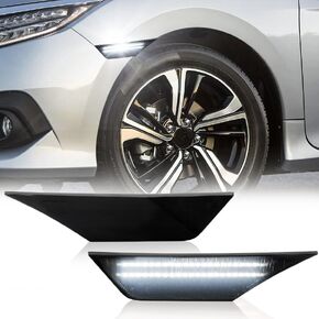 D-Lumina LED Side Marker Lights Smoked Lens White for Honda Civic 2016-2021 10th Gen Civic Sedan Coupe Hatchback, Front Bumper Fender Side Marker Light, Replace OEM Sidemarker Lamps, Pack of 2