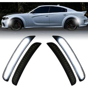 Side Marker Lights for Charger 2015-2023, Front & Rear Fender Light for Charger SXT, for Scatpack, for SRT Hellcat, LED White Parking Light, Bumper Marker Lamps, Smoked Len, 4PCS