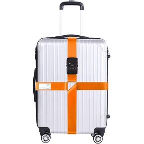 Luggage Straps for Suitcases TSA Approved Heavy Duty Adjustable Travel Belt Cross Suitcase Belts Luggage Tags with Name ID Card Travel Accessories Fit for 20-32 Inch Suitcase (Orange)