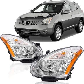 Headlights Assembly Compatible with 2008-2013 Nissan Rogue,2014-2015 Nissan Rogue Select Halogen Headlamp Pair,NOT FIT HID Headlights