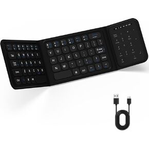 LAMA Foldable Bluetooth Keyboard, Folding Wireless Keyboard with Trackpad and Numeric Keypad, Portable Keyboard for iPad Tablet Smartphone Laptop PC Android Windows iOS, Support 3 Device