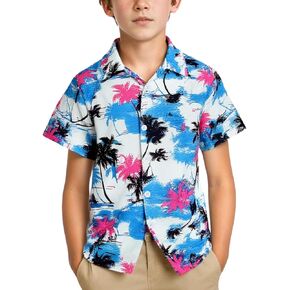 Yimoon Boys Hawaiian Shirt Floral Tropical Beach Button Down Shirts Kids Summer Aloha Shirt for 6-13T