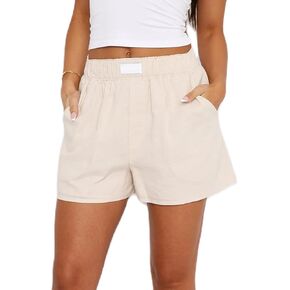 Women Solid Boxer Shorts Y2K Lounge Shorts Elastic Waist Cute Casual Pajama Bottom with Pockets