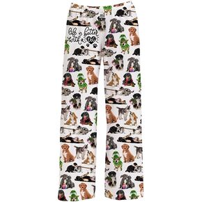 BRIEF INSANITY Life is Better with a Dog Pajama Pants - Comfy, Wide Leg PJs - Unisex Loungewear