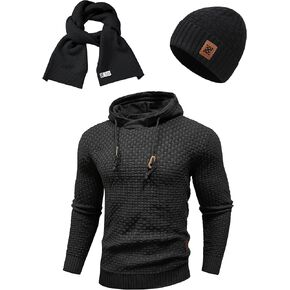 Zaitun Mens Hoodie Winter Scarf and Beanie Hats Bundle for Women Black Medium