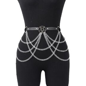 Punk Belt Waist Harness Vest Body Chain Goth Women’s Body Belt Goth Costume Accessories Pu Leather Chain Adjustable Body Jewelry for Women Party Gifts Ladies