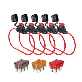 18 AWG INLINE FUSE HOLDER - 5 حزمة من أصحاب الصمامات المقاوم للماء مع 15 PCS ATC/ATO Blade الصمامات (5A ، 7.5A ، 10A) للسيارات ، البحرية ، RVS ، والإلكترونيات المنزلية بواسطة SIM & NAT