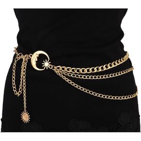 Gold Multilayer Waist Chain for Women - Sun Moon Waist Belt Body Chain for Dress Jewelry