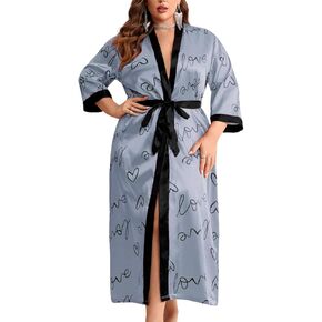 Sexy Plus Size Robe For Women, Fits 12W-20W, Long Silky Satin Robes Valentines Boudoir Sleepwear