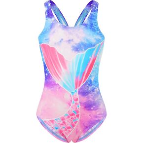 Akokvlar Girl One Piece Swimsuit Rainbow Mermaid Bathing Suit Floral Swimwear in Kuwait