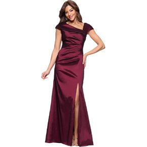 Xscape Women's Sleeveless Asymmetrical Taffeta Neck Gown with Side Slit