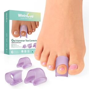 مصحح Welnove Hammertoe - 6 حزمة من الجبائر - مصحوبات أخمص القدمين الناعمة - تنحس تنحين ، ملتوية ، ملتوية ، مخلب ، مصحح أصابع القدم - مصحح إصبع القدم للرجال والنساء ، 3 أحجام مختلفة (لافندر)