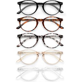 5 Pack Reading Glasses For Women/Men-Blue Light Blocking Computer Reader w/Round Frame - Retro Clear Lens Fake Eyeglasses（3.0）