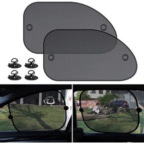 Ajxn Pack-2 Car Side Window Sun Shade, Breathable Mesh Side Car Window Sun Shade, 25" x 15" Side Window Sunshade for Blocking UV Ray, Car Window Covers Used for Side Window (Black)