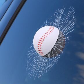 White 3D Prank Tricky Broken Glass Sticker, Baseball Stereo Window Ball Hits Self Adhesive Decal, Car Styling Bumper Stickers Decals and Magnets Car Exterior Accessories