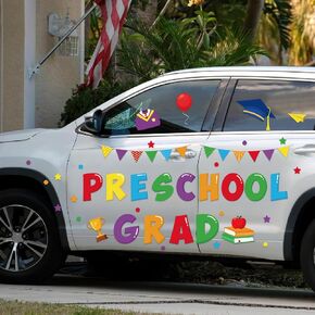 33 Pcs Preschool Graduation Car Magnets Decorations, Class of 2025 Congrats Grad Cap Decors, Preschool Magnetic Stickers for Prek Car Blackboard Garage Door Graduation Party Decorations