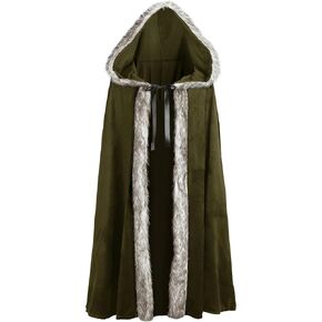 Medieval Hooded Cloak Renaissance Viking Cloak Fur Cape with Hood for Men and Women in Kuwait