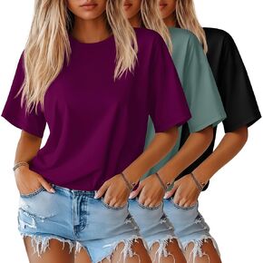 Huukeay 3 Pack Thirts Halfe Sleeve Thirts ، طاقم رقبة الكوع الطول قمم فضفاضة غير رسمية Tees Summer Cotton Tunic Tops