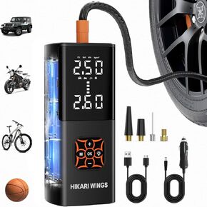 Hikari Tyre نفخ ضاغط الهواء المحمول-8x أسرع ، بطارية 25000 مللي أمبير في الساعة ، 150psi مضخة هواء اللاسلكي مع مقياس الضغط الرقمي للسيارة ، الدراجة ، دراجة نارية ، كرات