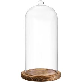 قبة الزجاج Cloche ، 5 × 10 بوصات جرة جرس زجاجية مع قاعدة خشبية ، واضحة العرض للزهرة ، والنبات ، والأضواء الخيالية ، والمقتنيات ، وديكور الطاولة