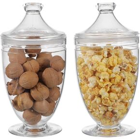 2 عبوات acrylic apothecary مع أغطية محكمة الإغلاق ، 46 أونصة أوقية شفافة البلاستيك كرات تعريف الارتباط الجرار لبوفيه الحلوى ، حاوية علبة الحمام الزخرفية لملح الاستحمام ، الغرور ، الحفلات ، حفل زفاف