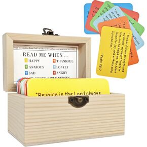 Bible Verse Cards Wooden Box Read Me When... 90 pcs NIV Bible Verses Card Prayer Cards for Emotions and Feelings, Christian Gifts for Women Mom Man (90 pcs & Wooden Box)
