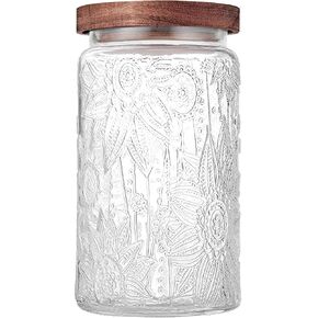 Vintage Glass Jar with Wooden Lid, 23.7 fl oz - Airtight Decorative Food Storage Canisters for Kitchen Counter, Ideal for Candy, Sugar, Coffee, Cookies