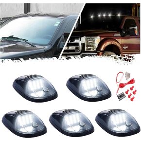 5 X Cab Roof Marker Lights Smoke Lens White LED Housing Compatible with 2003-2018 Dodge Ram 2500 3500 Pickup Trucks, Cab Roof Running Lights, Accessories Light Sets w/Wiring Pack