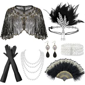 1920s Flapper Accessories Set Gatsby Headband Roaring Costume 20s Theme Accessories for Women