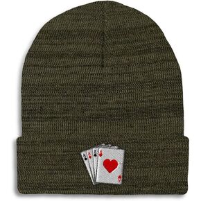Beanies for Men Game Poker Cards as Logo Embroidery Poker Winter Hats for Women Acrylic Skull Cap 1 Size