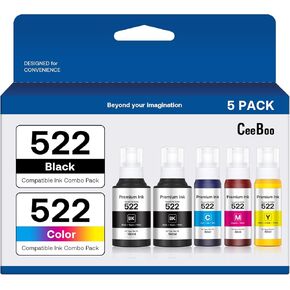 522 Refill Ink Bottle Replacement for Epson 522 Ink Refill Bottles (Not Sublimation Ink) , 2 Black 140 mL, 1 Cyan 80 mL, 1 Magenta 80 mL,1 Yellow 80 mL, 5 Bottles